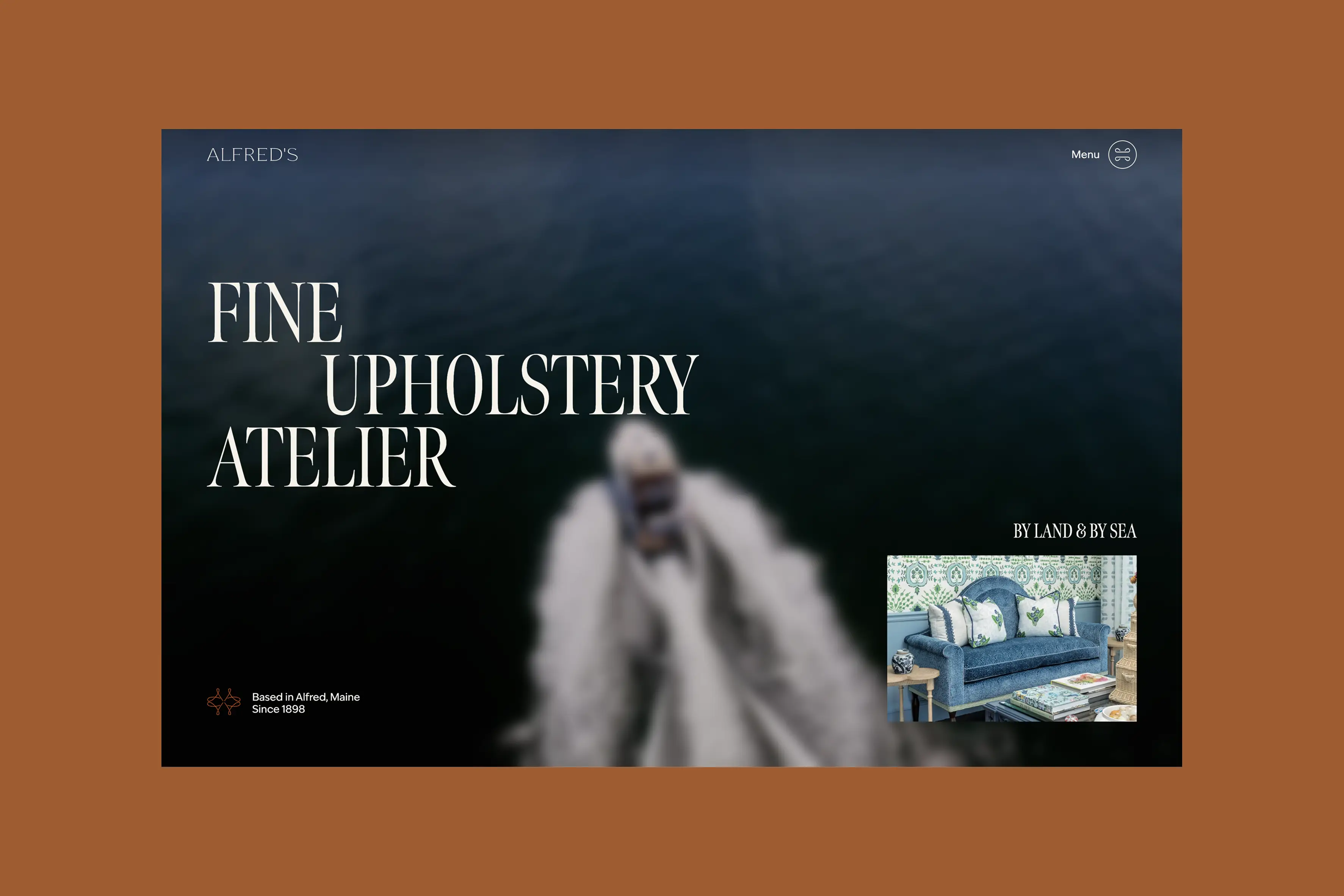 Luxury upholstery brand website design for Alfred’s Upholstery, a fine furniture atelier crafted by Sandikala Studio in Webflow