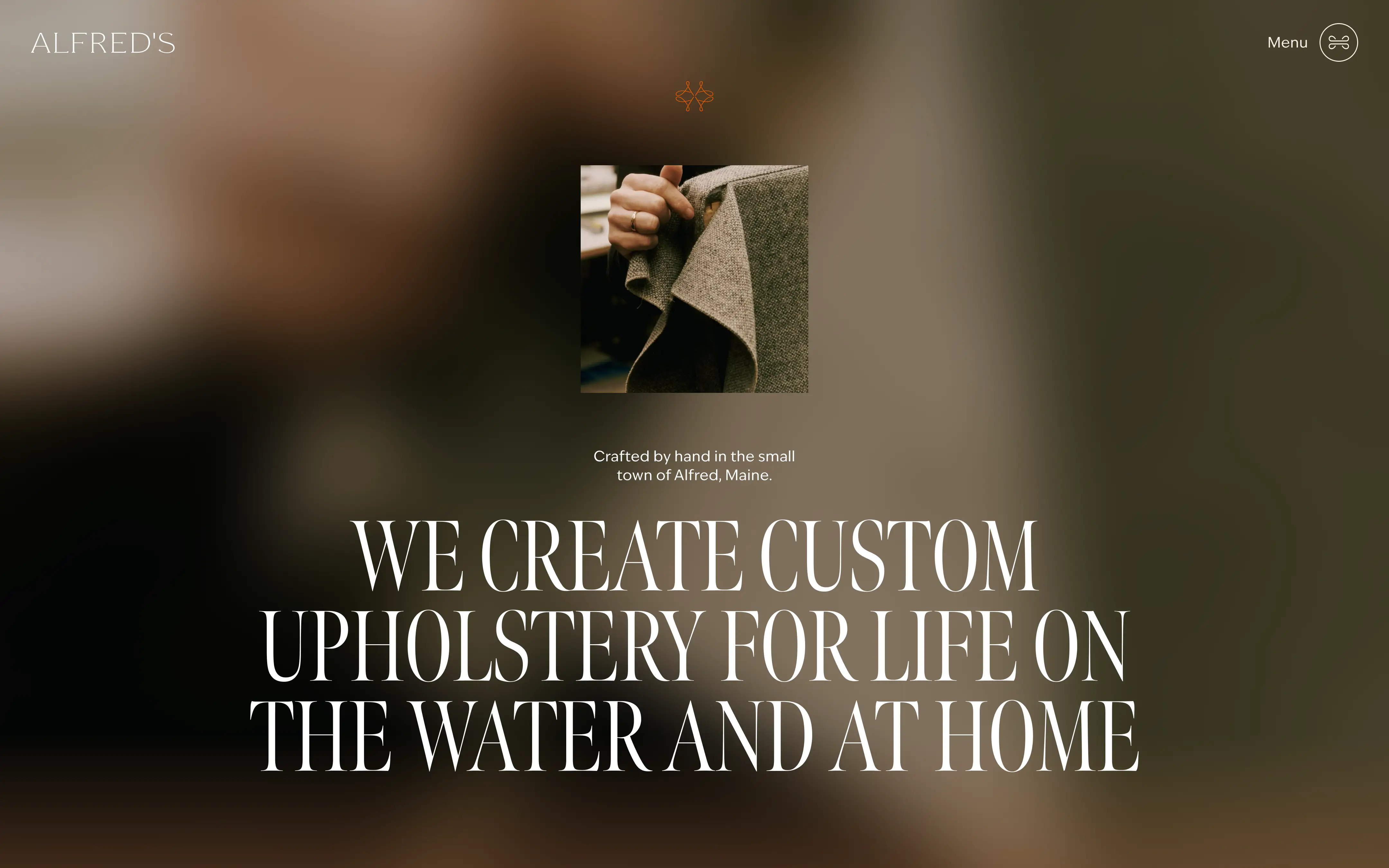 Refined web experience for Alfred’s Upholstery featuring elegant serif typography and minimal marine-inspired color palette