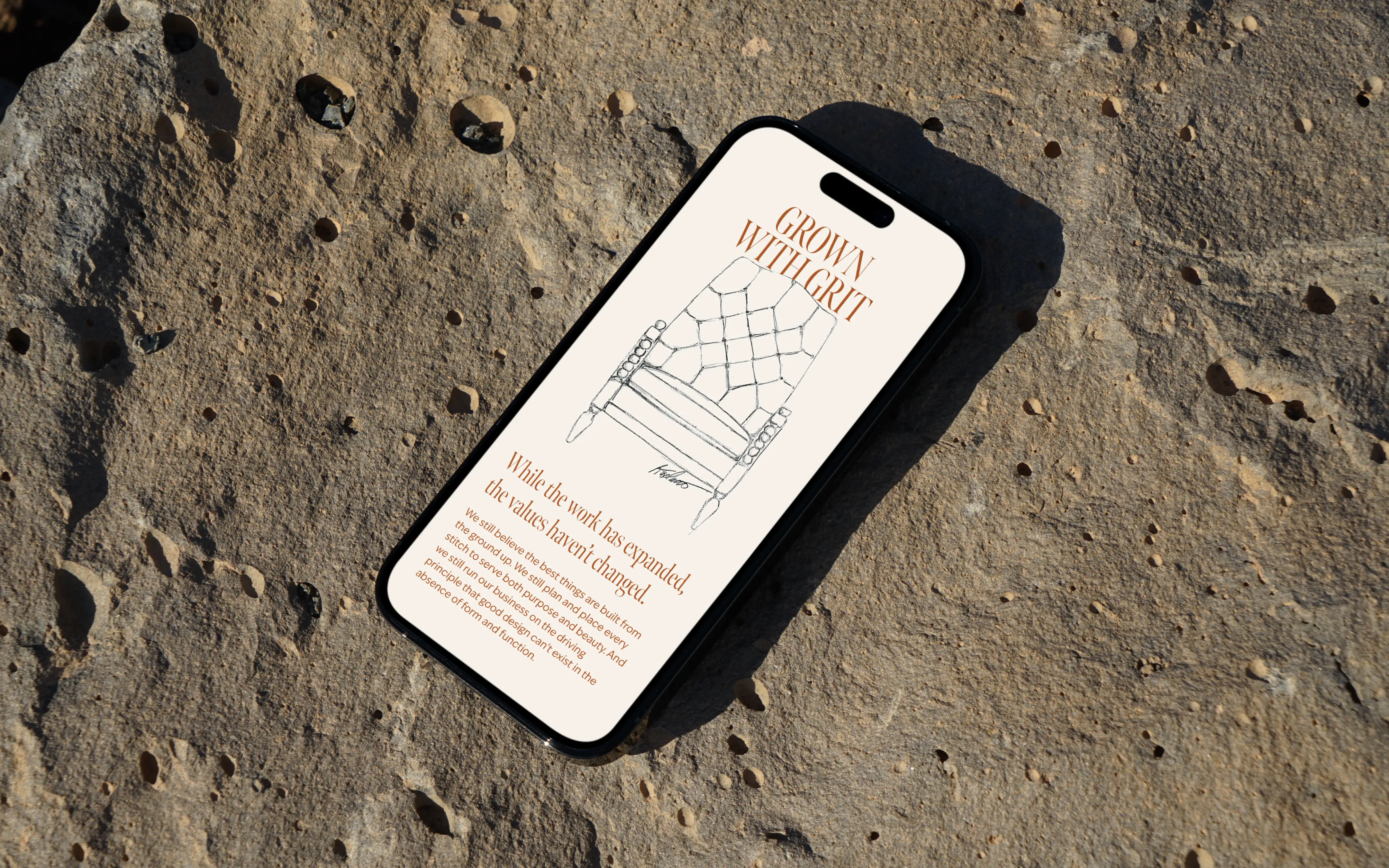 Mobile view of Alfred’s Upholstery website emphasizing minimal navigation and crafted typography