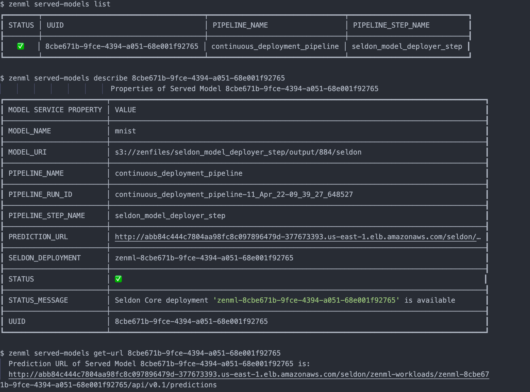 Use the ZenML CLI to interact with your served models