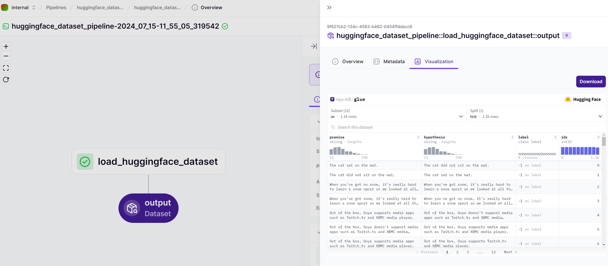 Image of the ZenML dashboard with a Hugging Face artifact visualization embedded