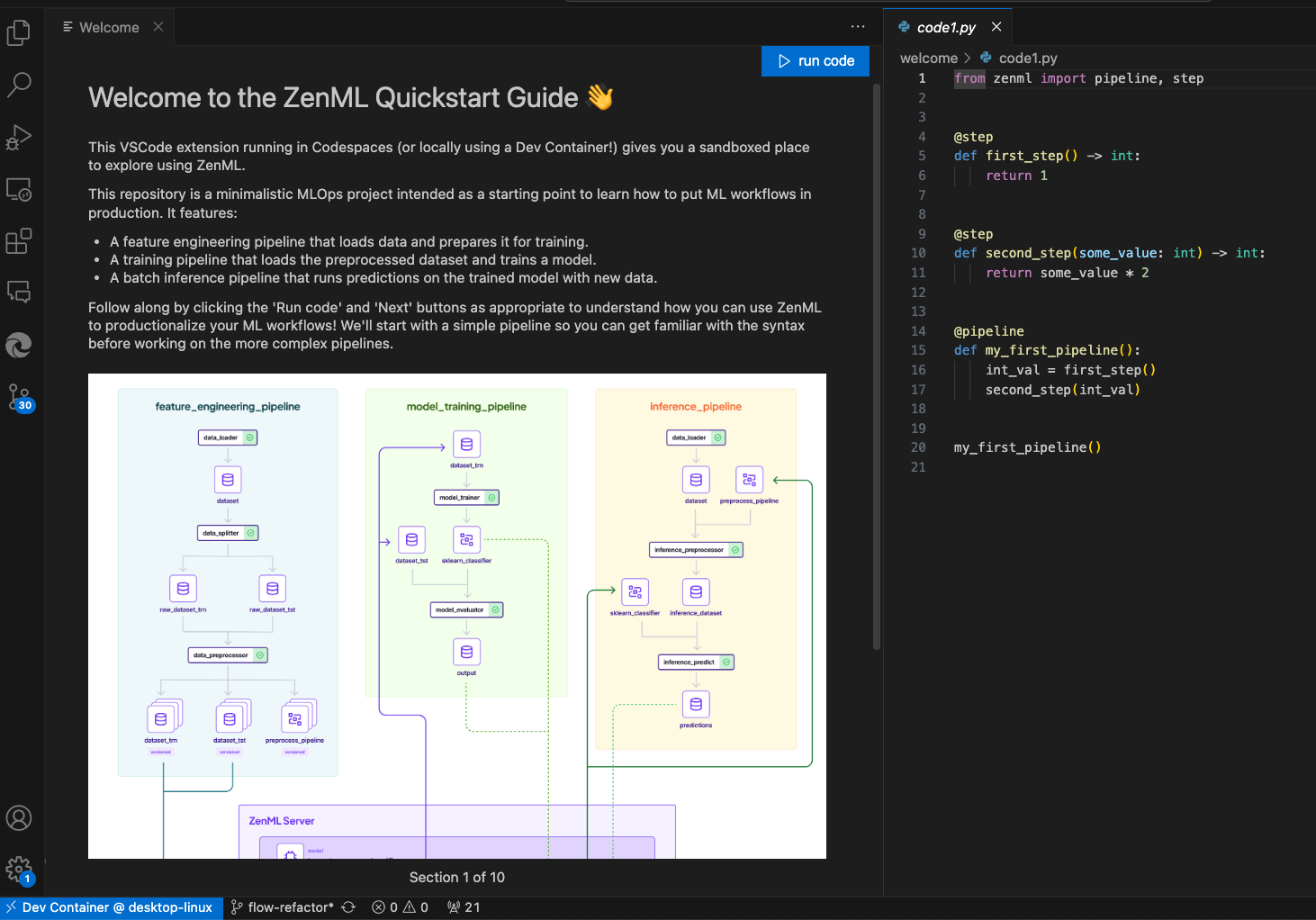 Dev Containers + a VSCode Extension = A New Onboarding Experience for ZenML