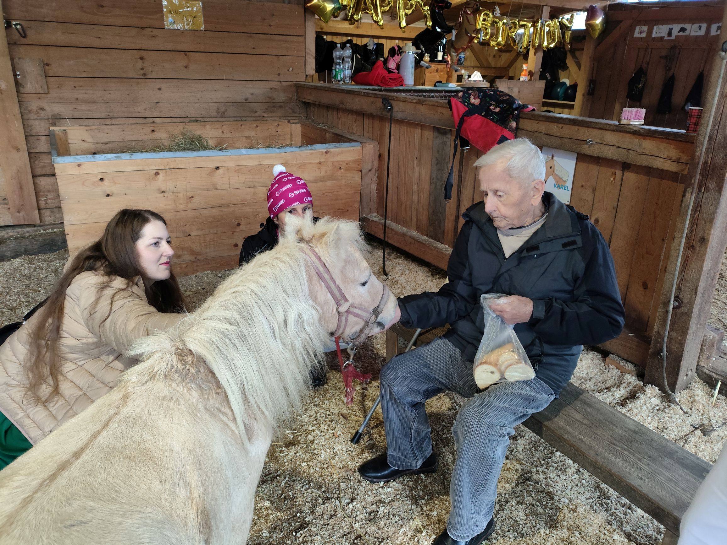 pan Boček krmí poníka