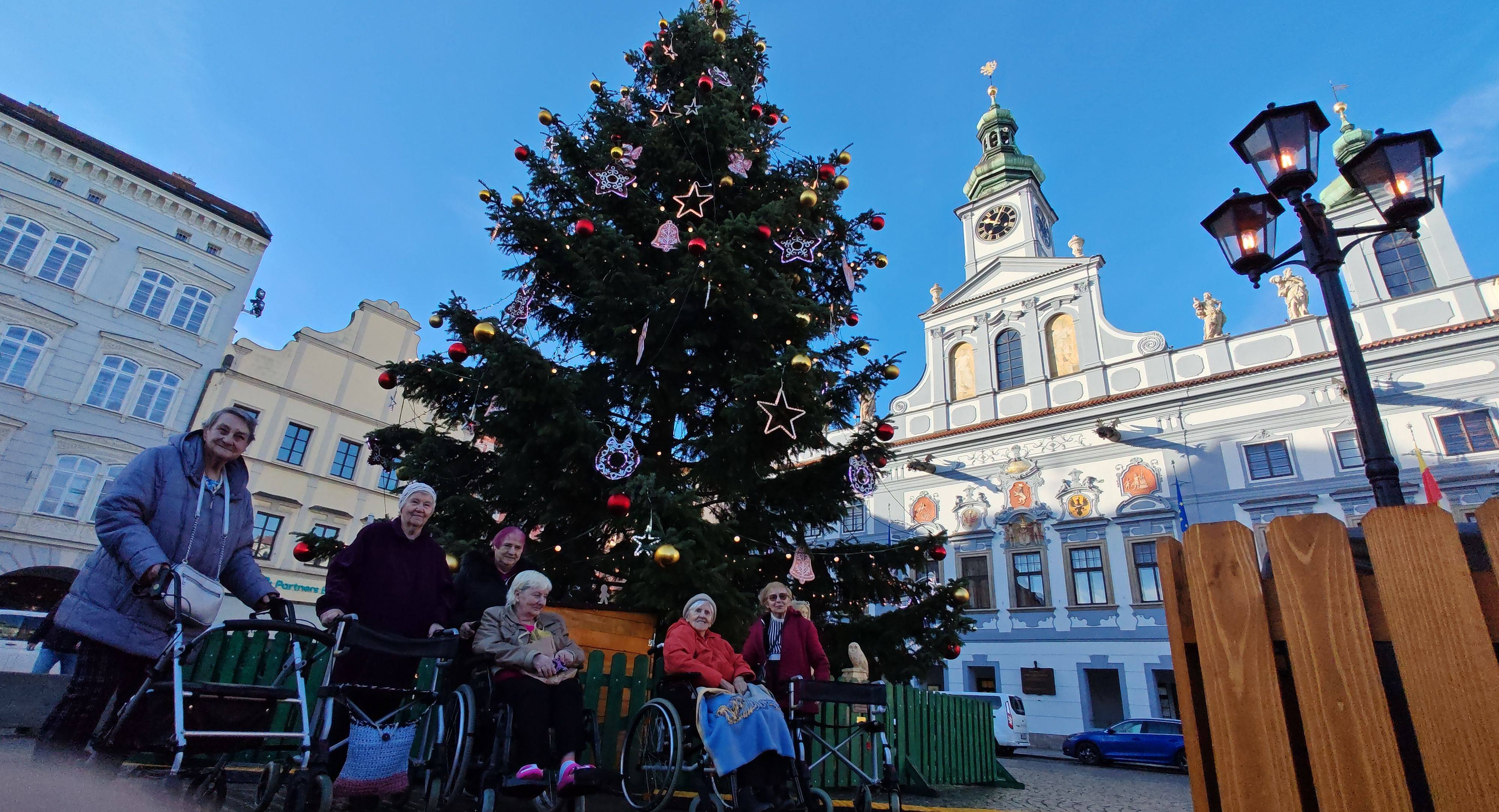 u vánočního stromu na náměstí Přemysla Otakara II.