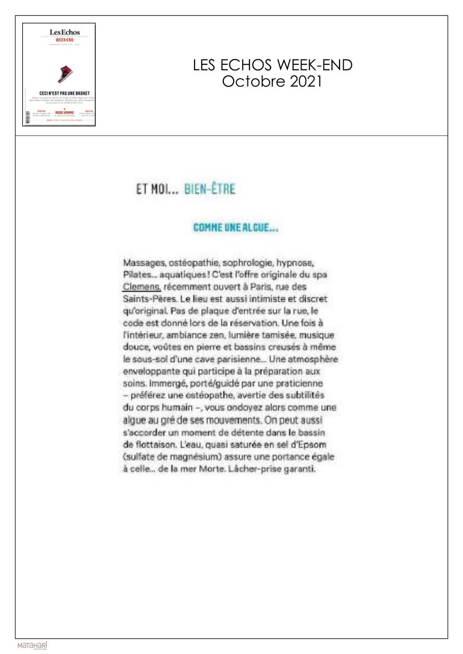 Article Les Echos, Spa Clēmēns