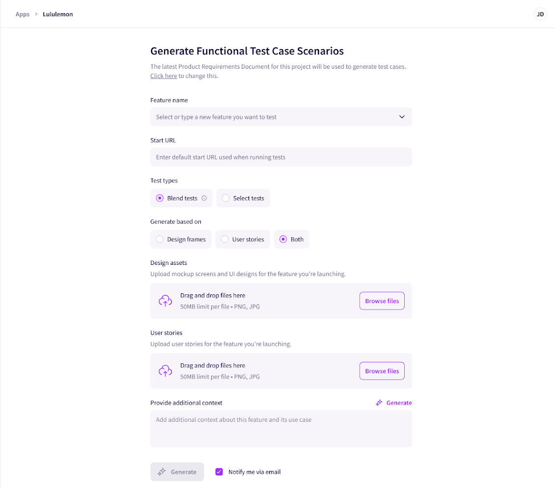 Generate test case scenarios