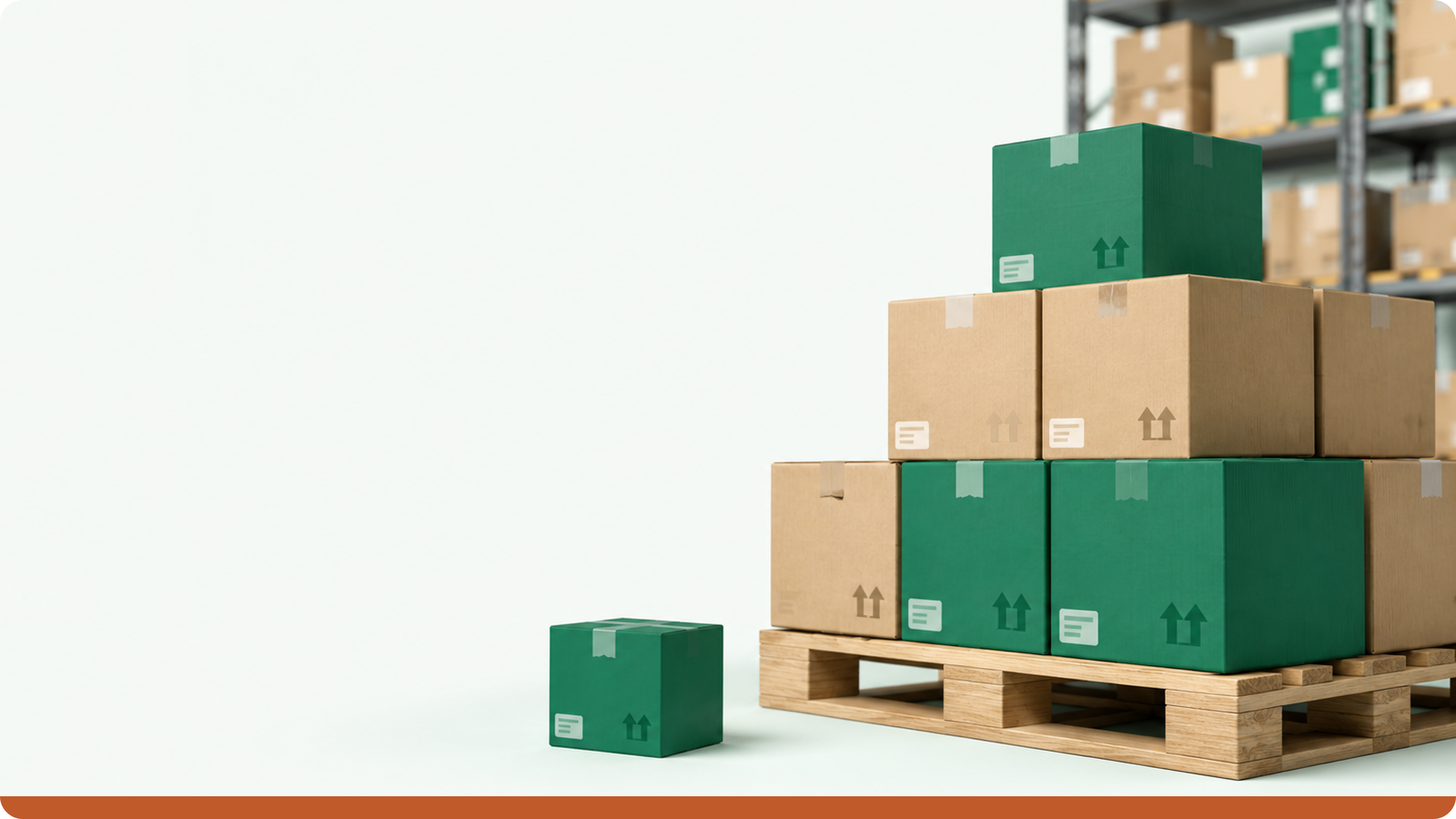 Reorder Point im Bestandsmanagement mit Lagerkartons auf Paletten, zur Veranschaulichung automatisierter Meldebestandsberechnungen und Nachschubplanung.
