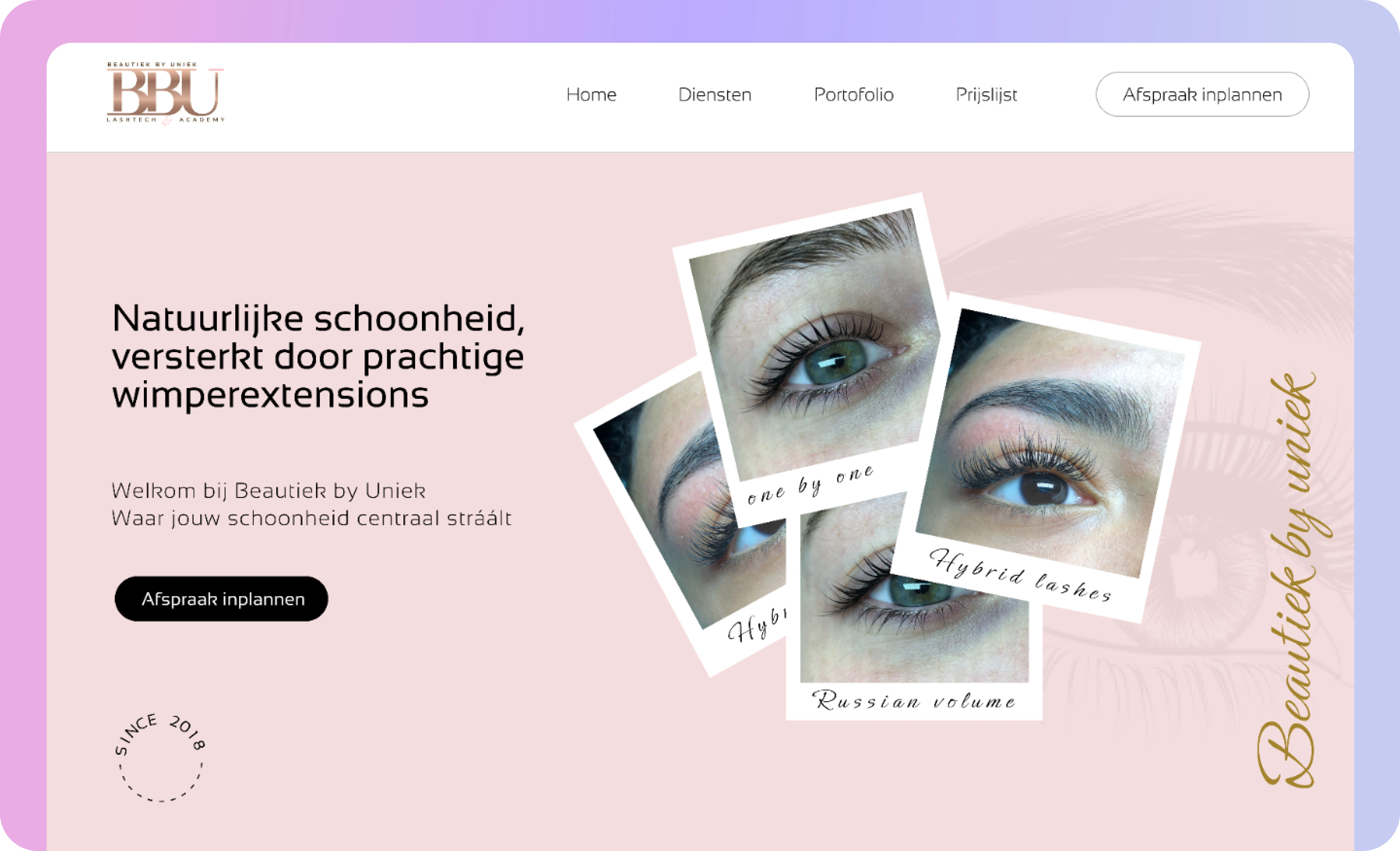 a picture of a webdesign with a purple gradient around it.