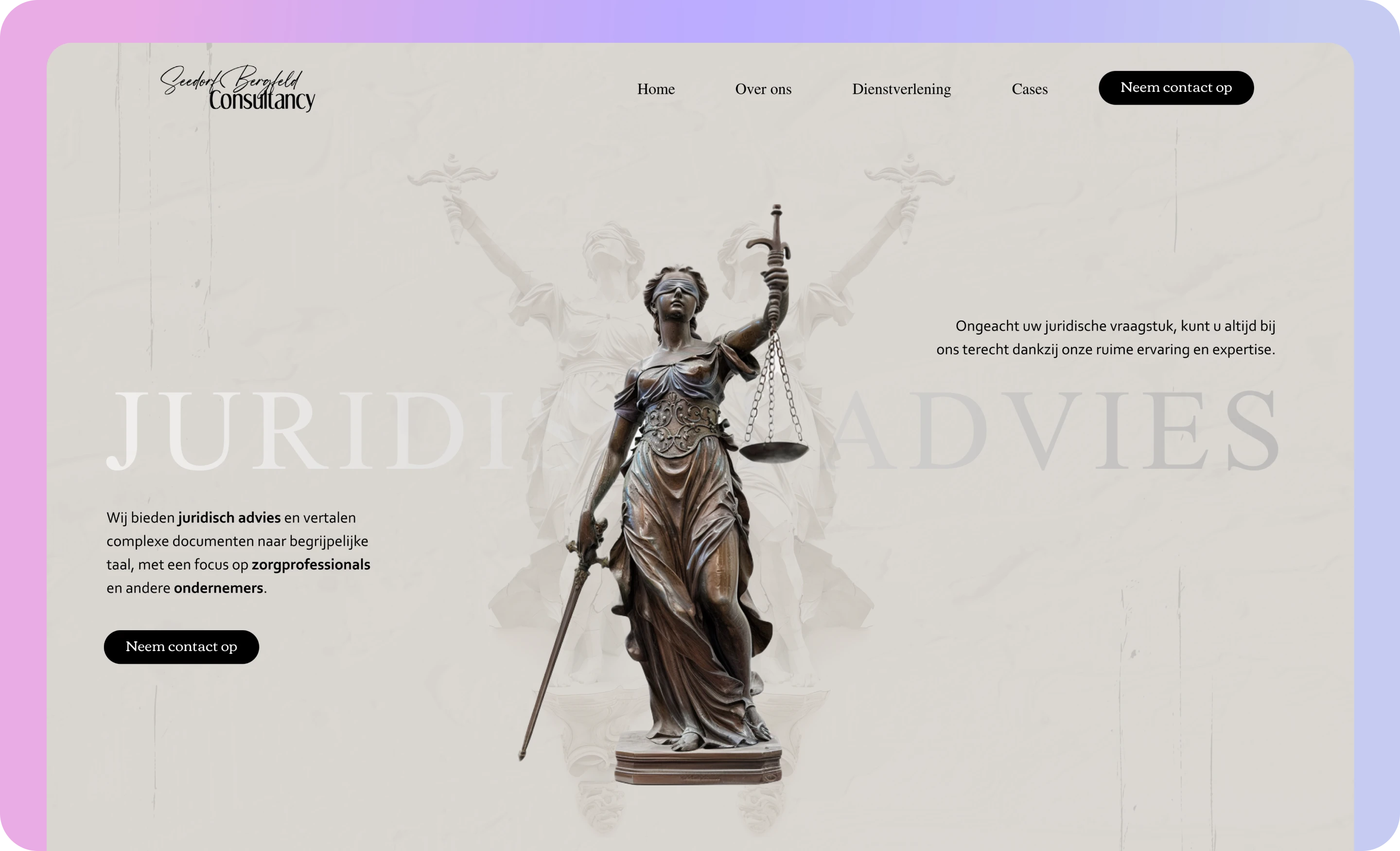 a picture of a webdesign with a pink purple gradient around it.
