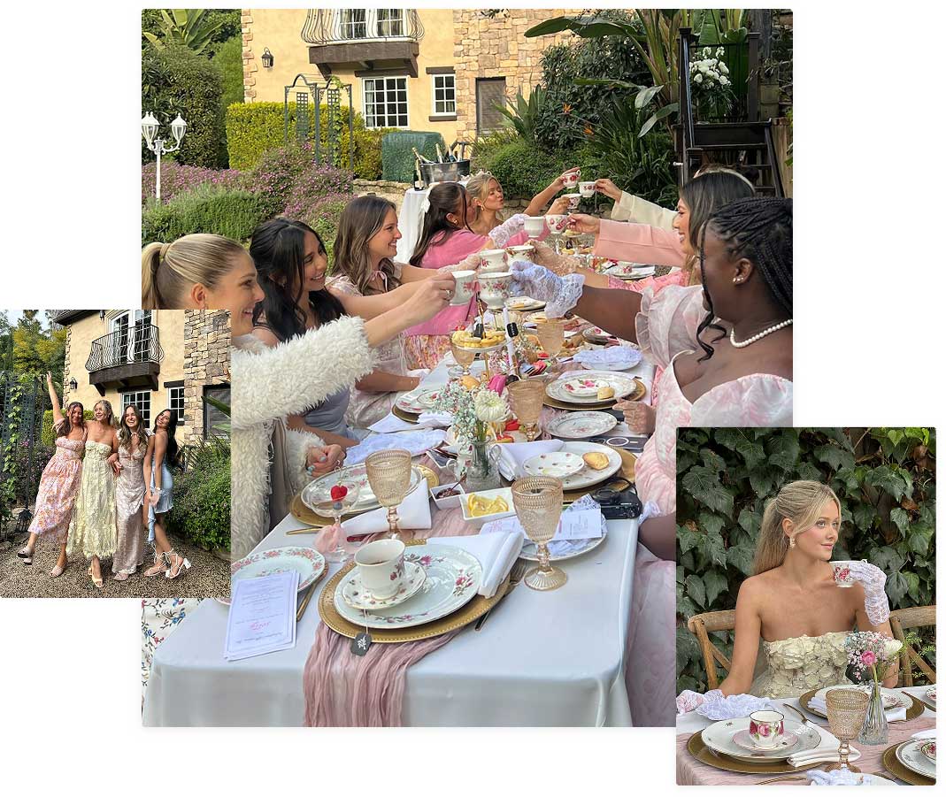 all dressed up for a fancy tea party outdoors