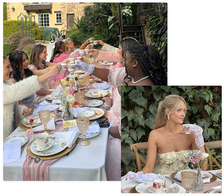 all dressed up for a fancy tea party outdoors