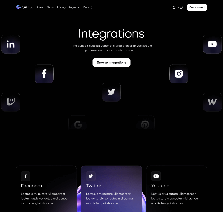 GPT X - Integrations Page - AI & Machine Learning Webflow Template