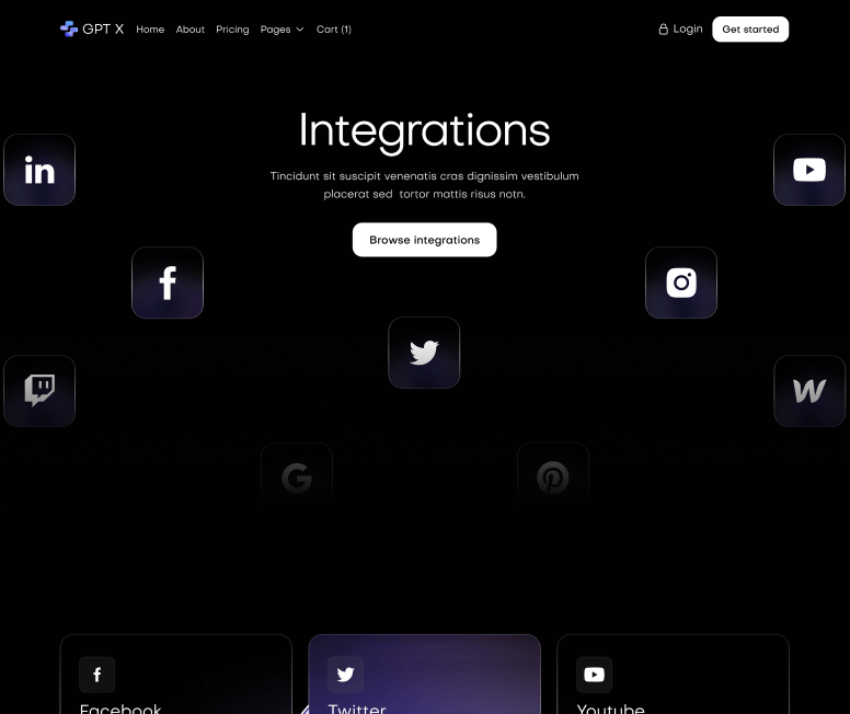 GPT X - Integrations Main Page - AI & Machine Learning Webflow Template