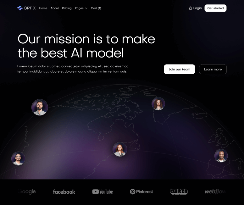 GPT X - About Main Page - AI & Machine Learning Webflow Template