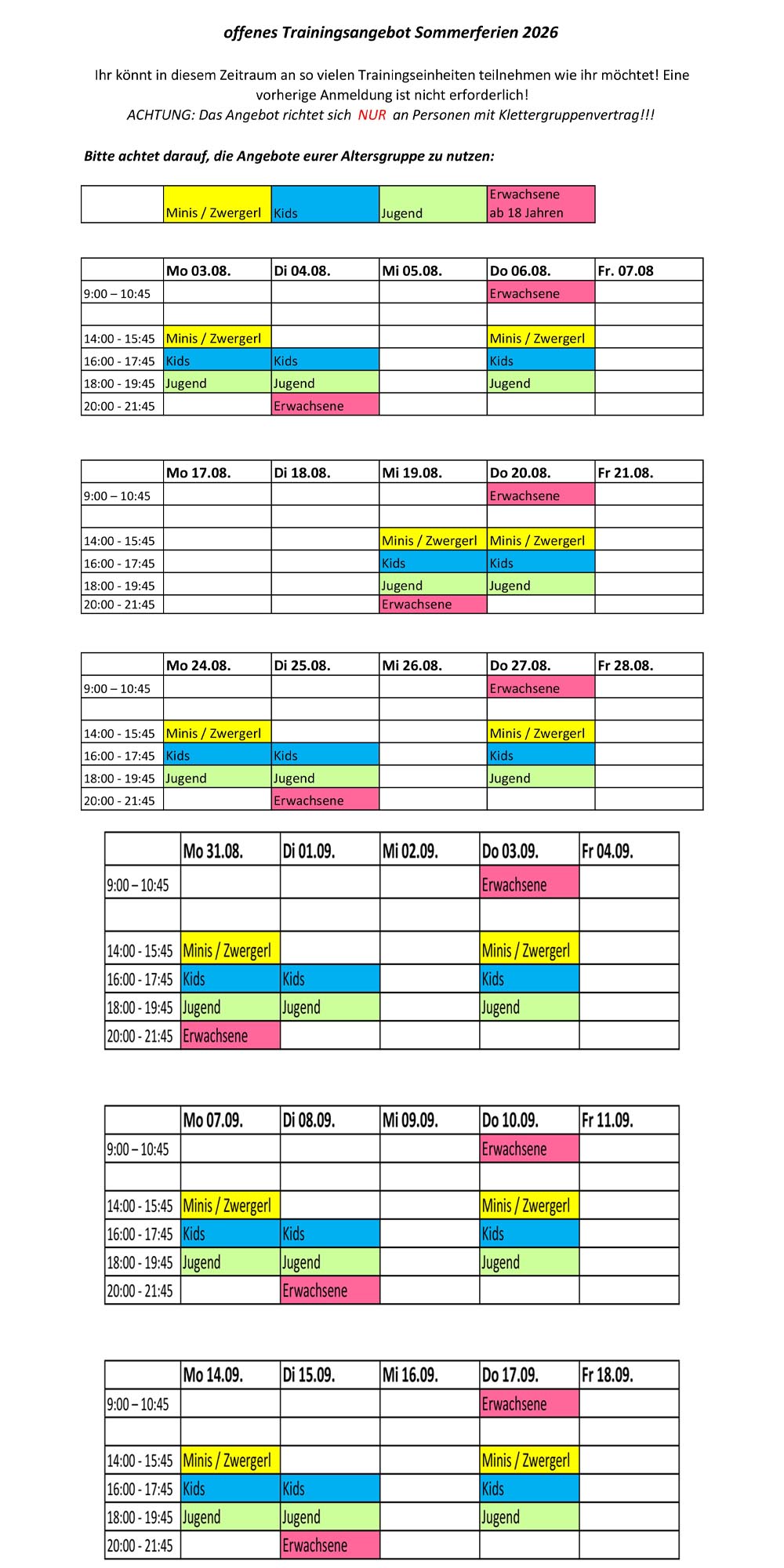 Kletterturm Gschwendt offenes Programm Sommerferien 2026
