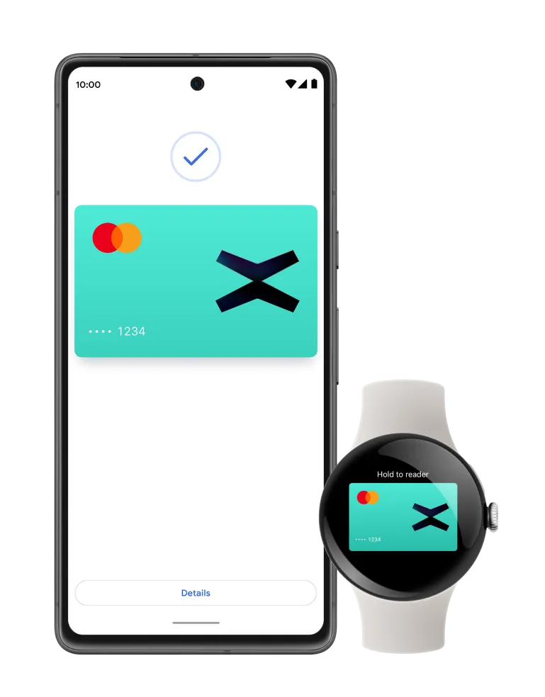 a Android smart watch and a Android smart phone with xPortal cards on it