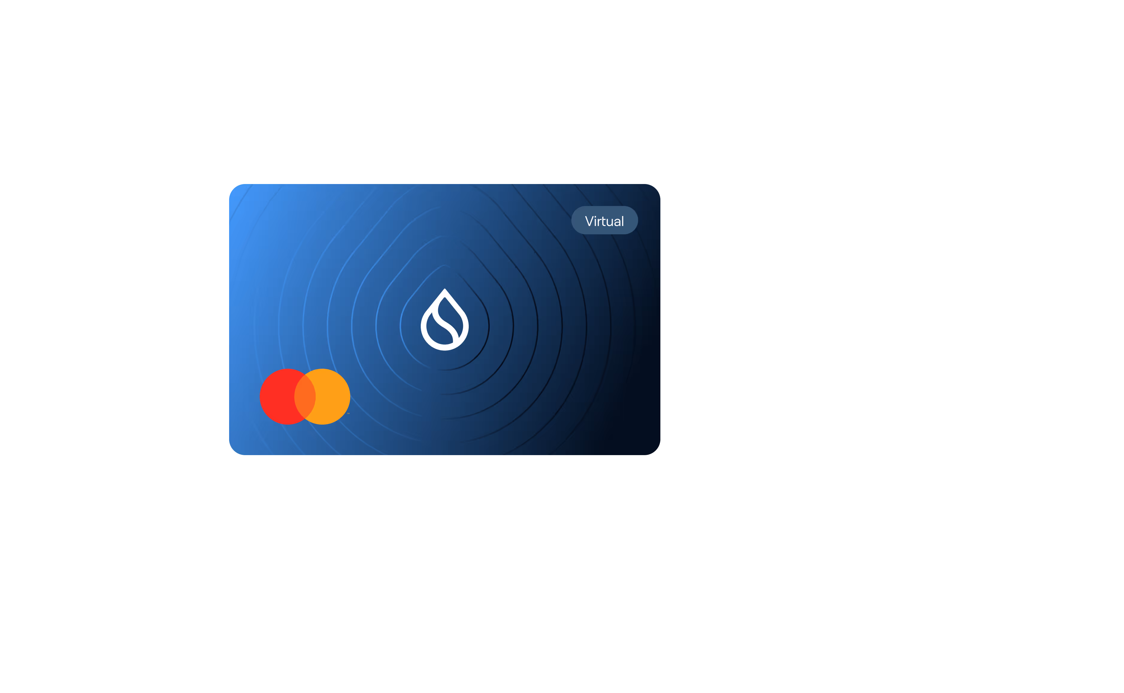 A dark blue xPortal Mastercard featuring the SUI droplet logo and subtle concentric lines. The card is displayed upright on a blue pedestal, with the number ending in 8122 visible.