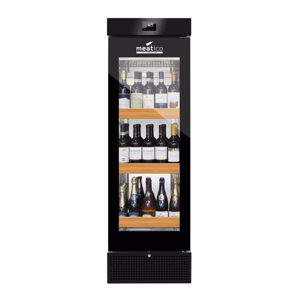 Everlasting Meatico WINE 400 Black Single Zone Wine Display Cabinet Glass Door
