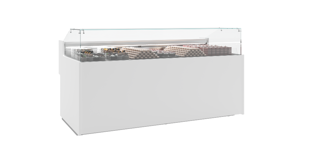 Infrico Niza Pastry Display Serve Over Counter Straight Glass Ventilated Evaporator Plug In