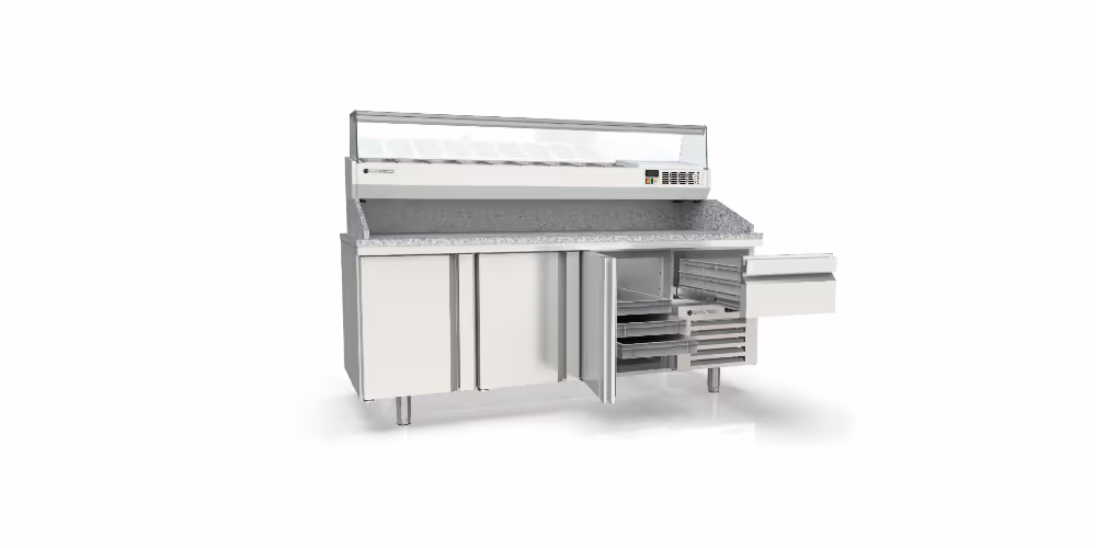 Coreco 800 Stainless Steel 3 Door Pizza Counter With Drawer 