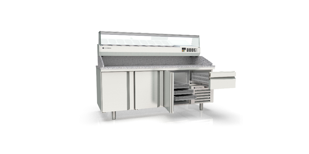 Coreco 800 Stainless Steel 3 Door Pizza Counter With Drawer 
