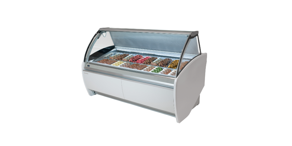 Infrico Coral Ice Cream Serve Over Counter Curved Glass Ventilated Evaporator Plug In