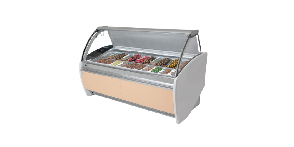 Infrico Coral Ice Cream Serve Over Counter Curved Glass Ventilated Evaporator Plug In