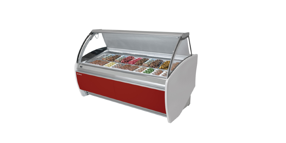 Infrico Coral Ice Cream Serve Over Counter Curved Glass Ventilated Evaporator Plug In