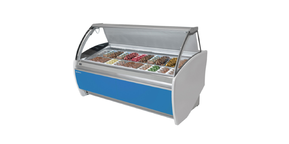 Infrico Coral Ice Cream Serve Over Counter Curved Glass Ventilated Evaporator Plug In