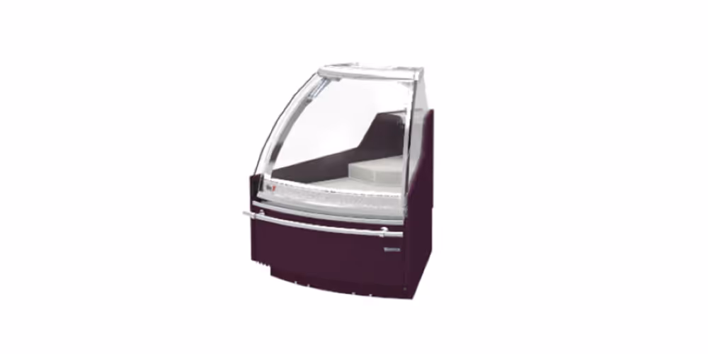 Infrico Vex Experience Serve Over Counter Liftable Front Curved Glass Corner Units Remote Condenser
