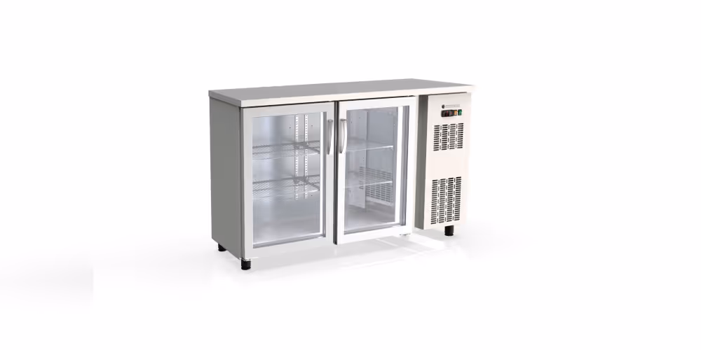 Coreco SBIE Back Bar Display Fridge Counter Stainless Steel with Hinged Glass Doors