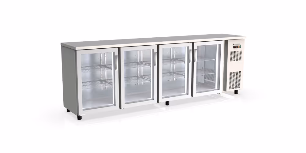 Coreco SBIE Back Bar Display Fridge Counter Stainless Steel with Hinged Glass Doors