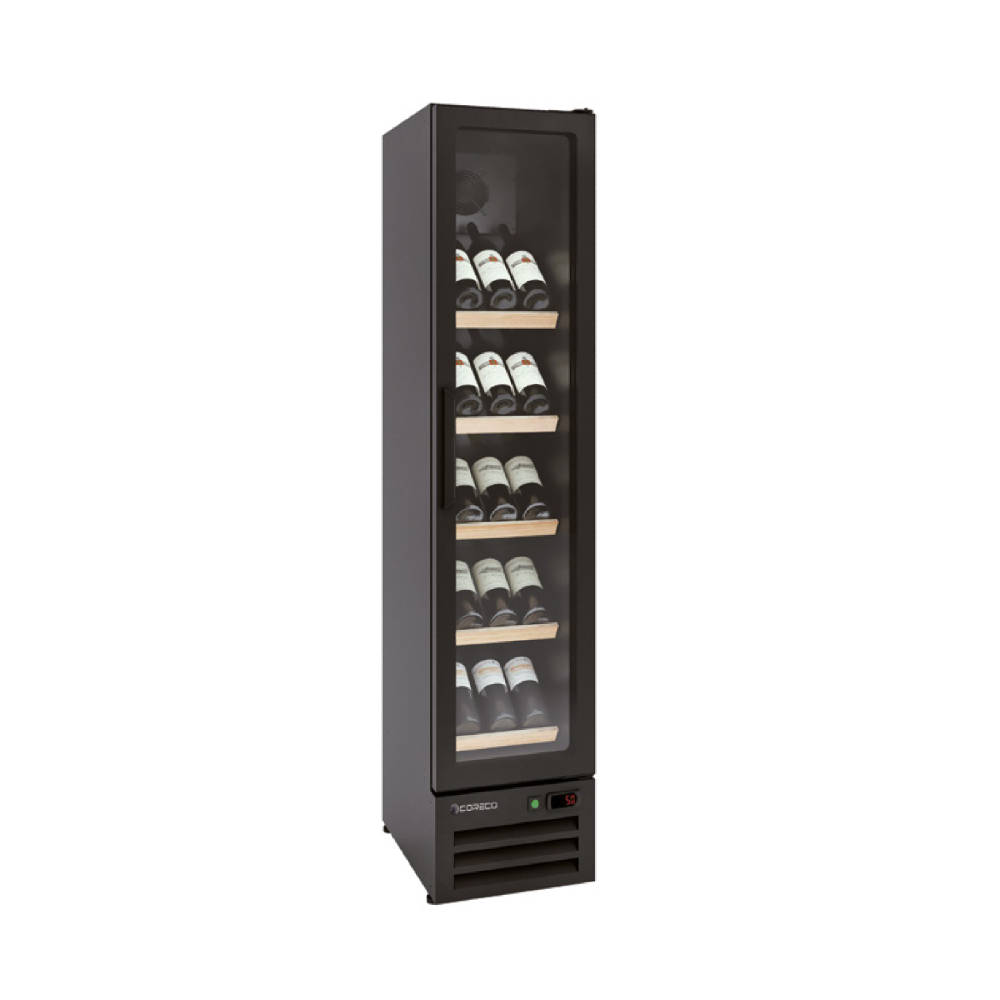 Coreco CEVRW-370 Slimline Wine Display Cooler Black with Glass Door