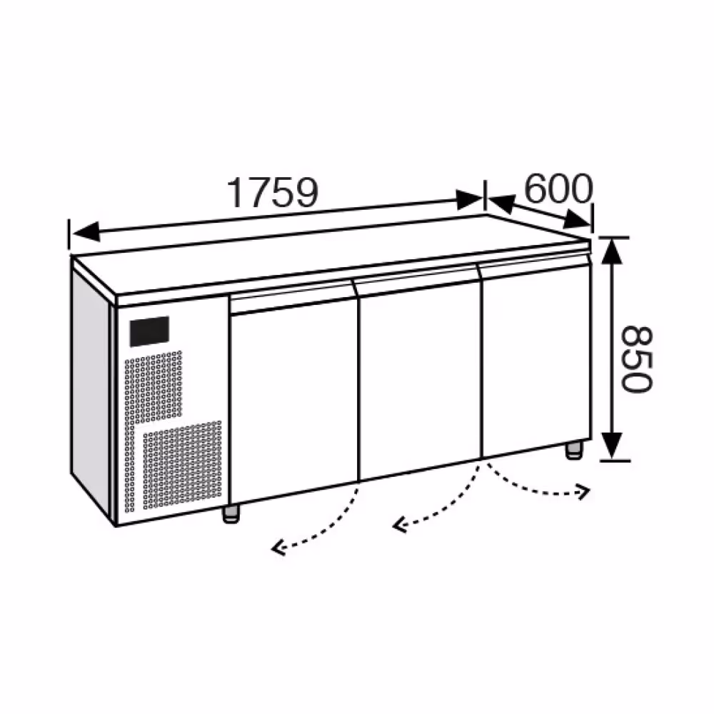 Everlasting PROFESSIONAL Slimline Fridge Under Counter 3 Door