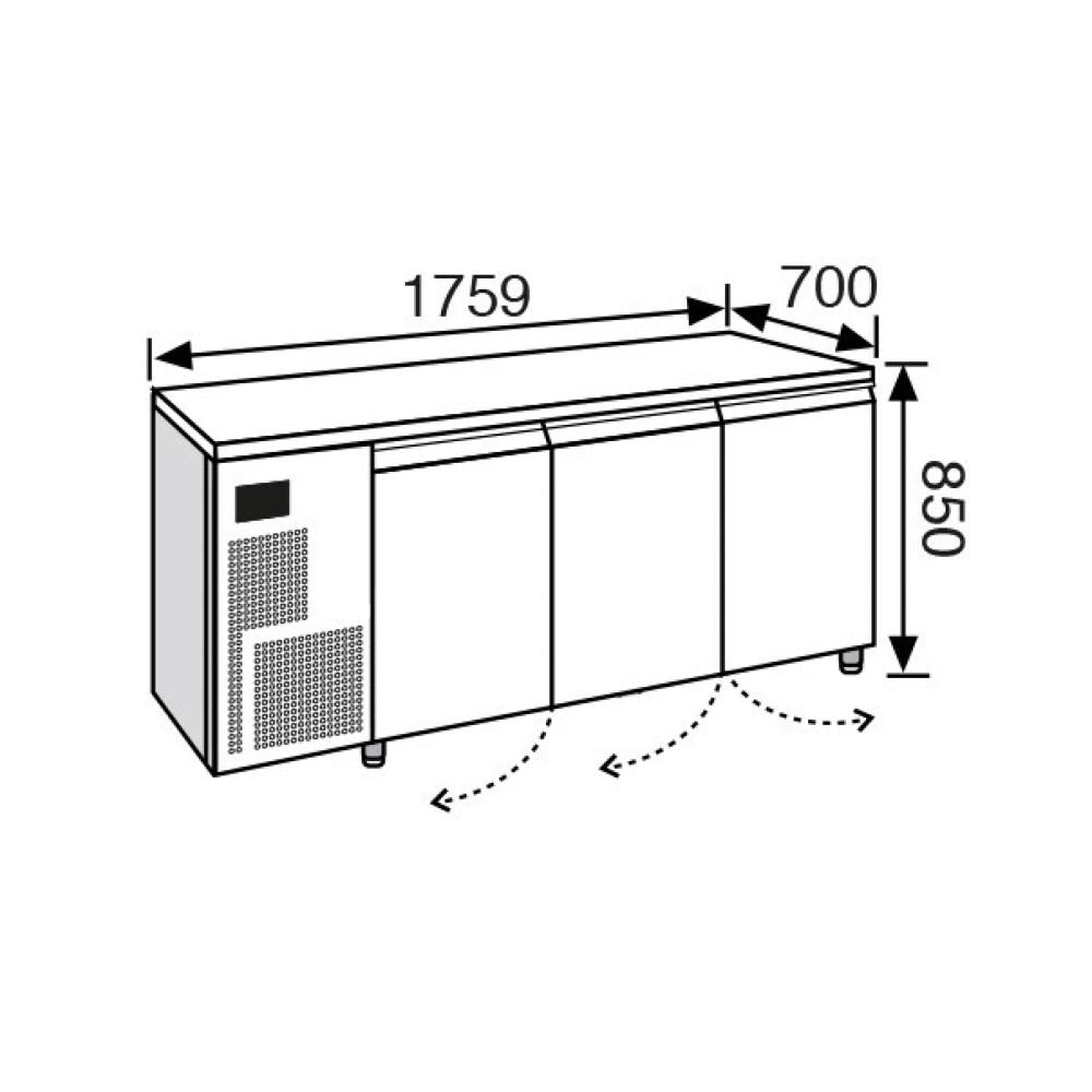 Everlasting PROFESSIONAL Fridge 70-85 Under Counter 3 Door
