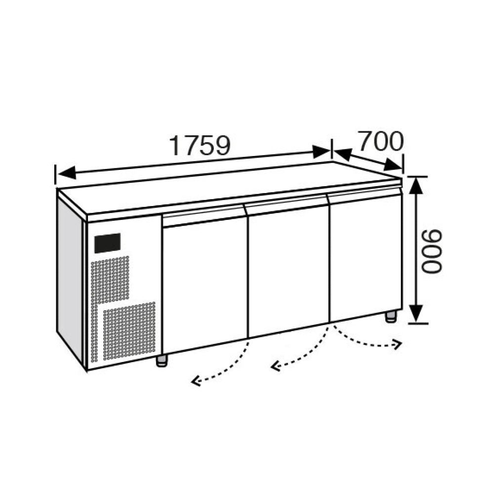 Everlasting PROFESSIONAL 70-90 Under Counter Fridge 3 Door