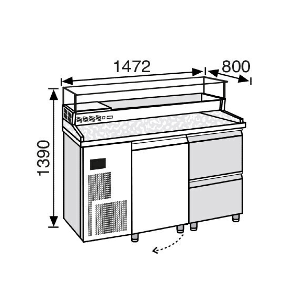 Everlasting PIZZA Professional Preparation Counter Single Door 2 Draw