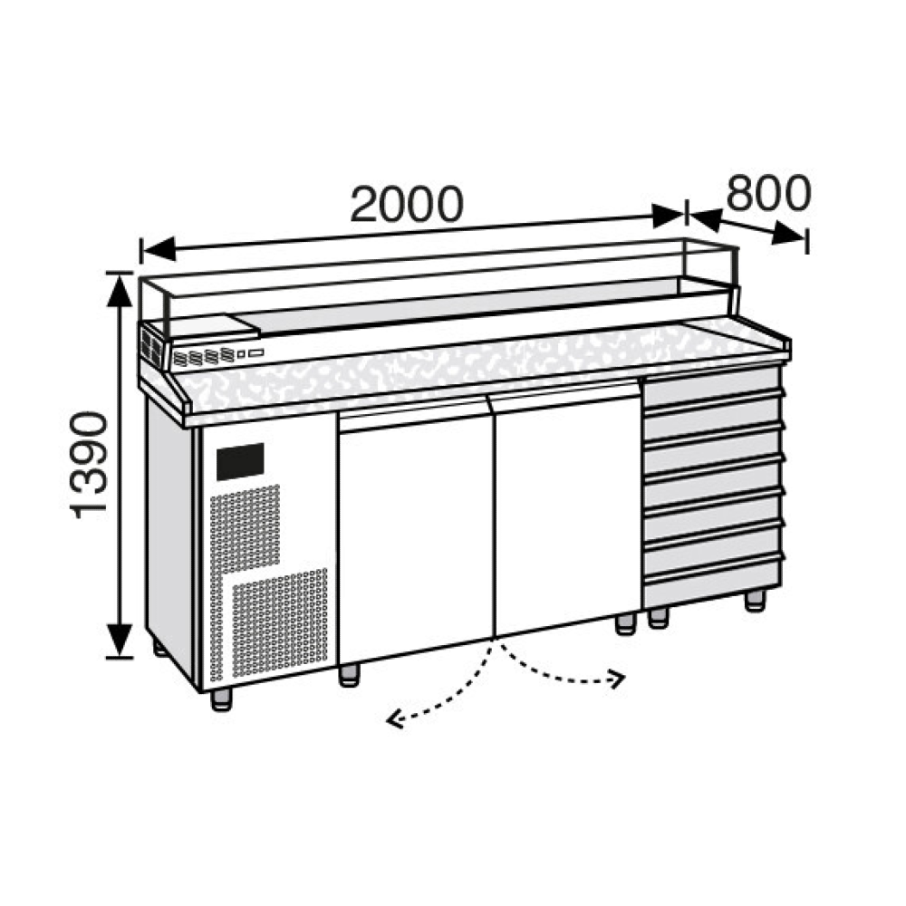 Everlasting PIZZA Professional Preparation Counter 2 Door 7 Draw