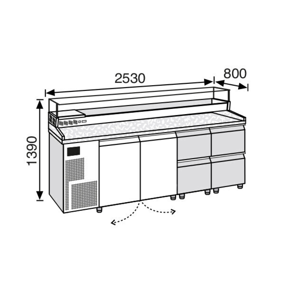 Everlasting PIZZA Professional Preperation Counter 2 Door 4 Draw