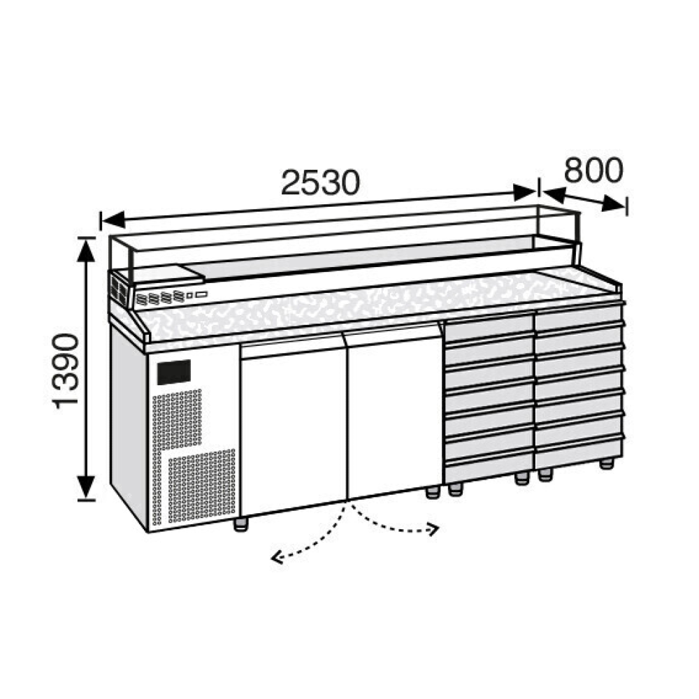Everlasting PIZZA Professional Preperation Counter 2 Door 14 Draws
