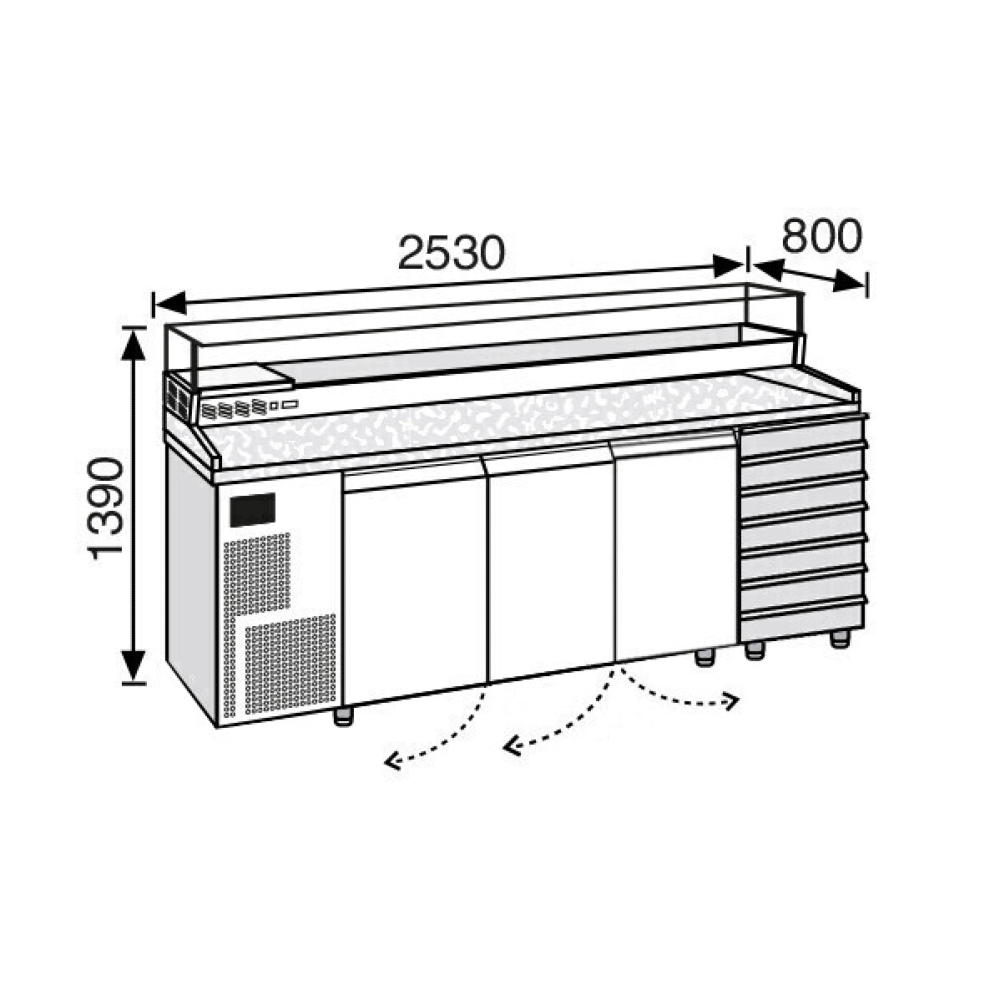Everlasting PIZZA Professional Preperation Counter 3 Door 7 Draw