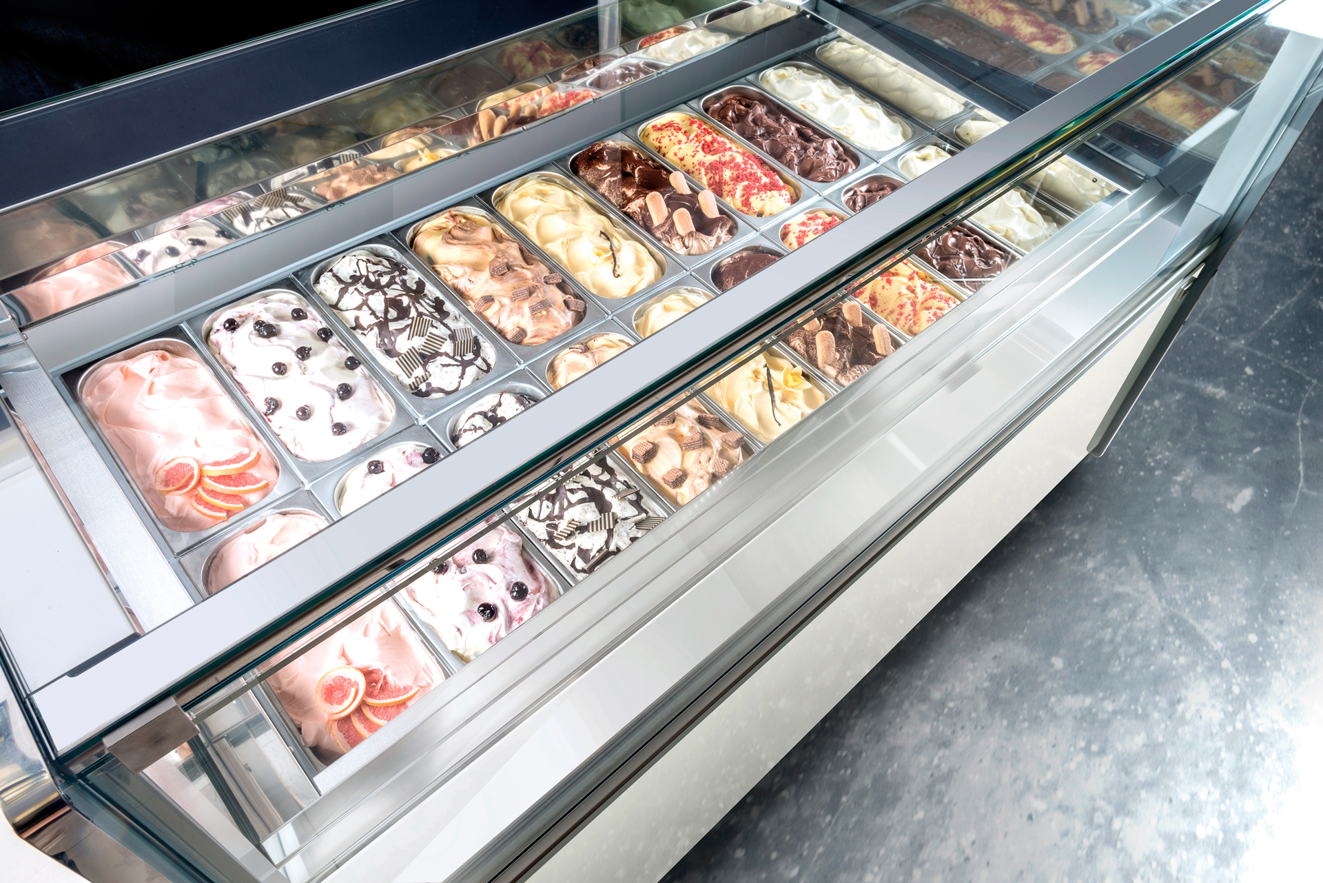 Orion Kate+ Ice Cream Display Serve Over Counter Straight Glass Ventilated Evaporator Plug In
