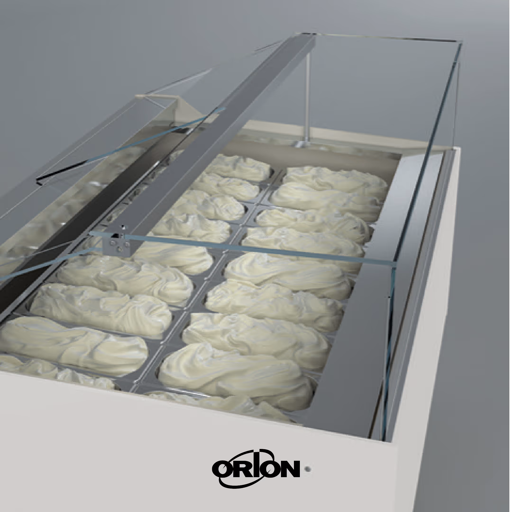 Orion Cubito Ice Cream Display Serve Over Counter Straight Glass Ventilated Evaporator Plug In