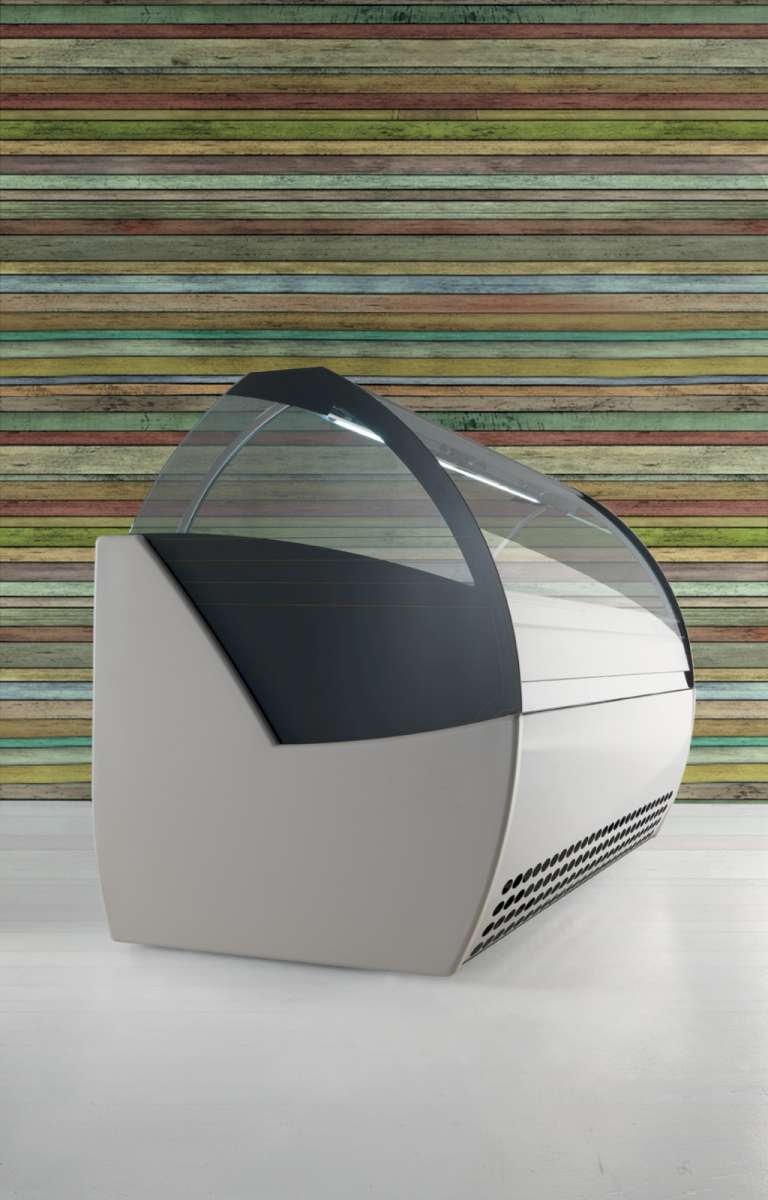 Orion Evo Ice Cream Display Serve Over Counter Curved Glass Ventilated Evaporator Plug In