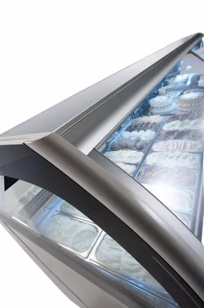 Orion Koreia Ice Cream Display Serve Over Counter Curved Glass Ventilated Evaporator Plug In