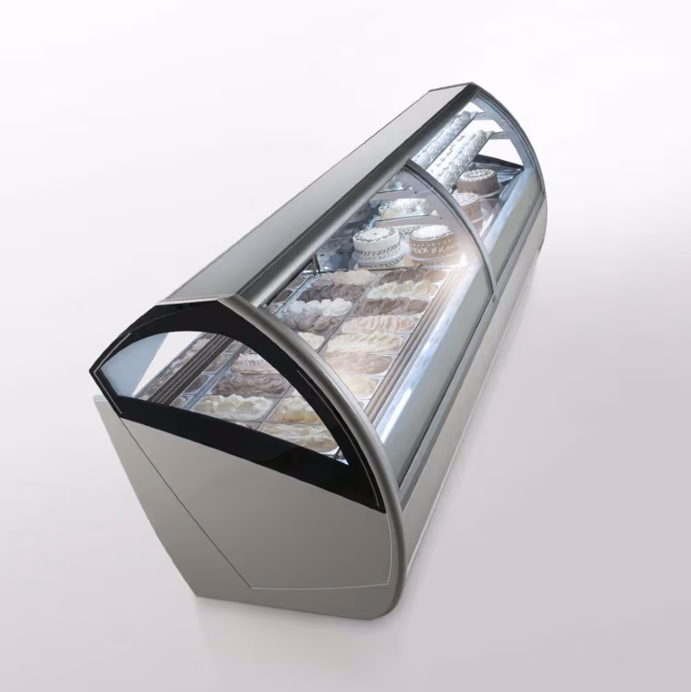 Orion Koreia Ice Cream Display Serve Over Counter Curved Glass Ventilated Evaporator Plug In