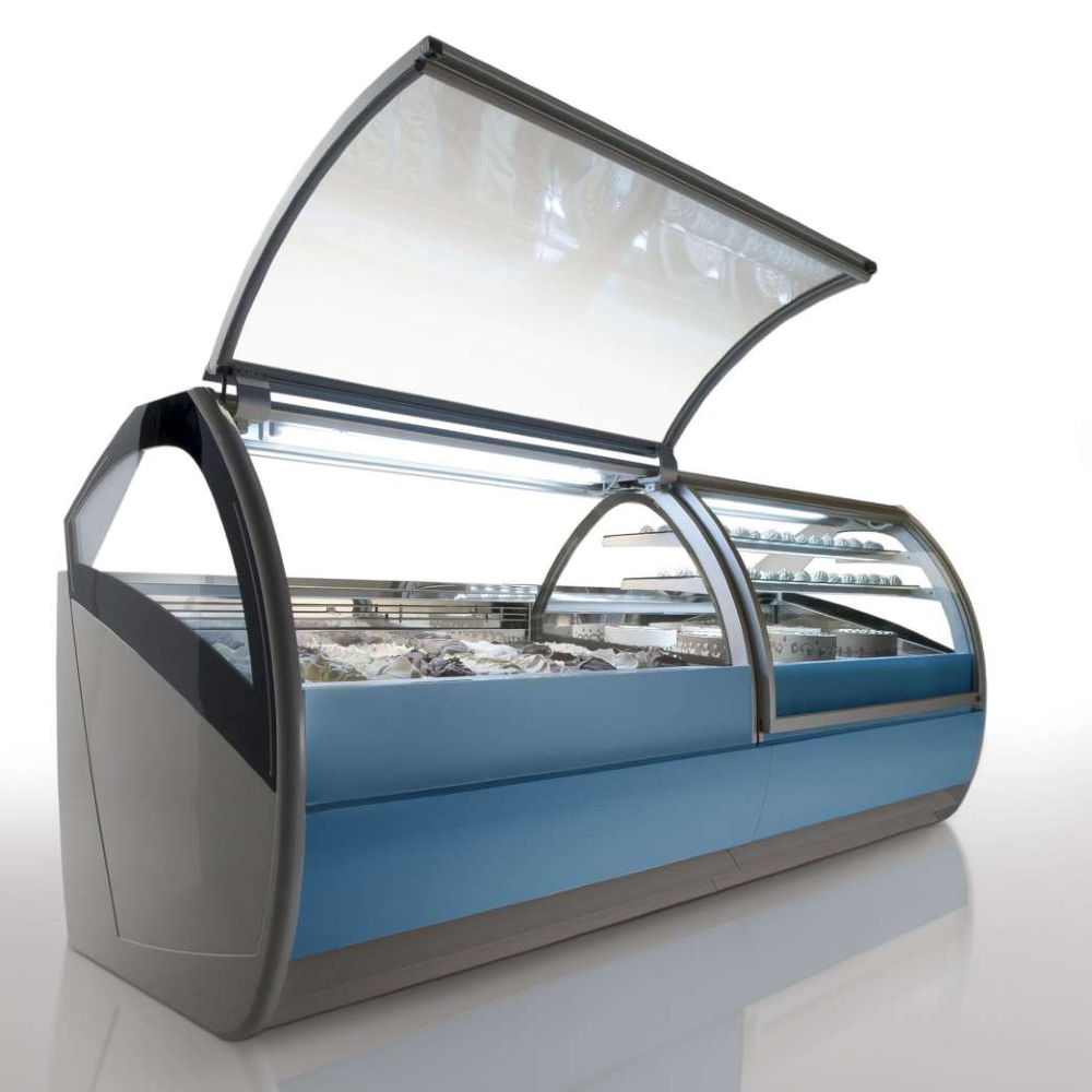 Orion Koreia Ice Cream Display Serve Over Counter Curved Glass Ventilated Evaporator Plug In