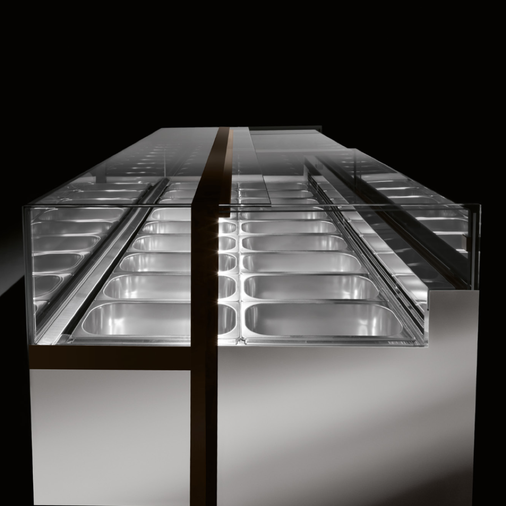 Orion Nine+ Ice Cream Display Serve Over Counter Straight Glass Ventilated Evaporator Plug In