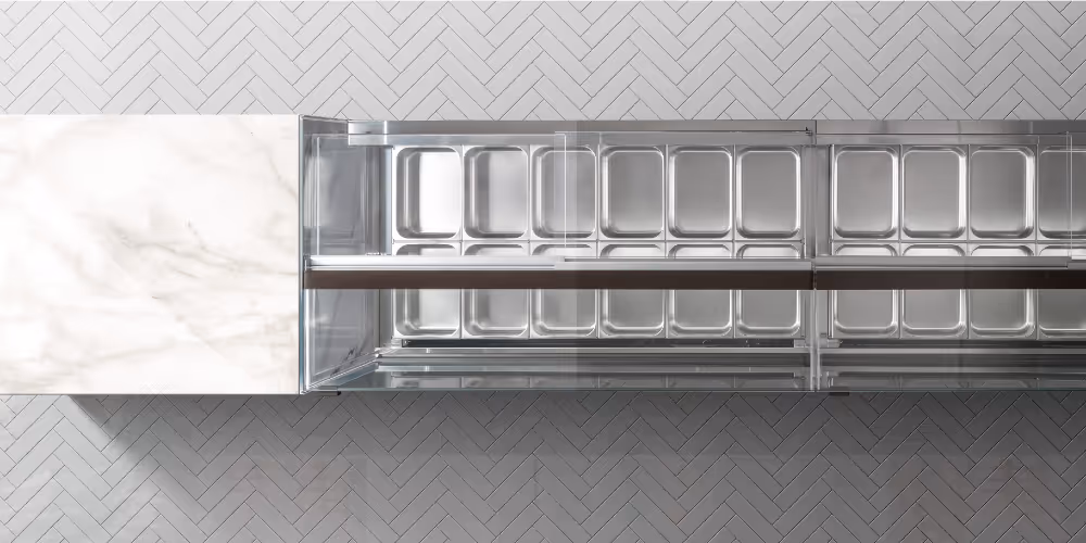 Orion Nine+ Ice Cream Display Serve Over Counter Straight Glass Ventilated Evaporator Plug In
