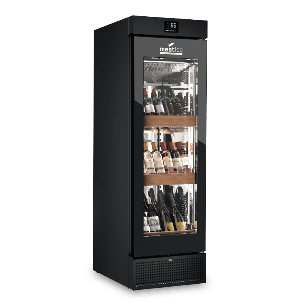 Everlasting Meatico WINE 400 Black Single Zone Wine Display Cabinet Glass Door